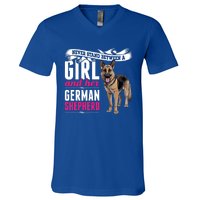 Never Stand Between A And Her Ger Shepherd Dog Gift V-Neck T-Shirt