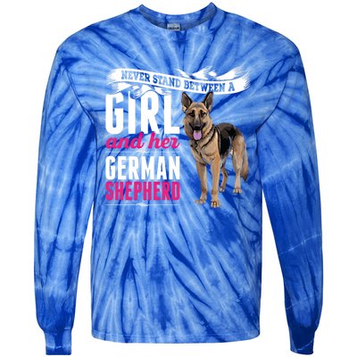 Never Stand Between A And Her Ger Shepherd Dog Gift Tie-Dye Long Sleeve Shirt