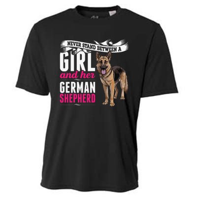 Never Stand Between A And Her German Shepherd Dog Cooling Performance Crew T-Shirt