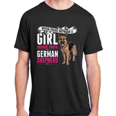 Never Stand Between A And Her German Shepherd Dog Adult ChromaSoft Performance T-Shirt