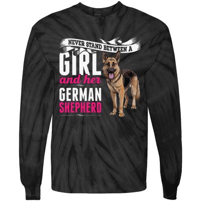 Never Stand Between A And Her German Shepherd Dog Tie-Dye Long Sleeve Shirt