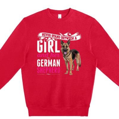 Never Stand Between A And Her German Shepherd Dog Premium Crewneck Sweatshirt