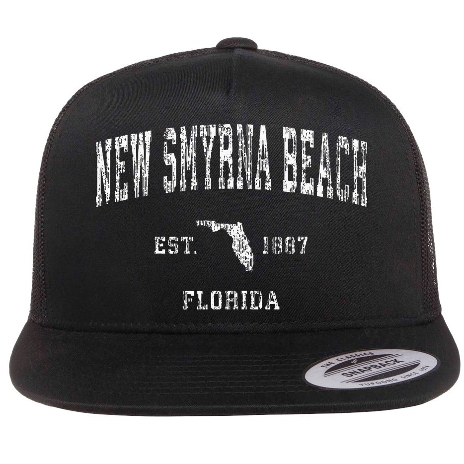 New Smyrna Beach Florida Fl Vintage Athletic Sports Design Flat Bill Trucker Hat