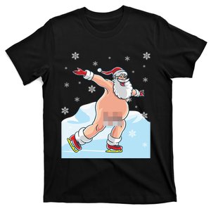 Naked Santa Claus Ice Skating Nude Ugly Christmas Sweater T-Shirt