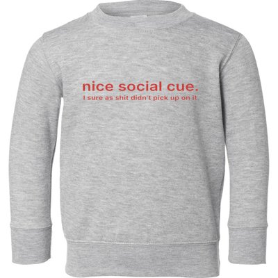 Nice Social Cue I Sure As Shit Didn’T Pick Up On It Toddler Sweatshirt