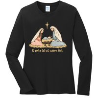 Nativity Scene Christian Christmas Ladies Long Sleeve Shirt