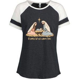 Nativity Scene Christian Christmas Enza Ladies Jersey Colorblock Tee