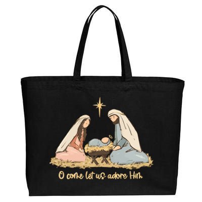 Nativity Scene Christian Christmas Cotton Canvas Jumbo Tote