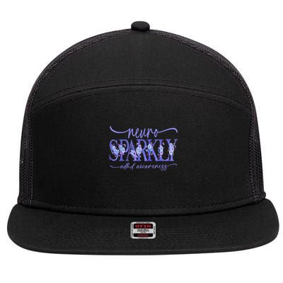 Neuro Sparkly Celebrate Neurodiversity ADHD ASD Floral Purpl 7 Panel Mesh Trucker Snapback Hat