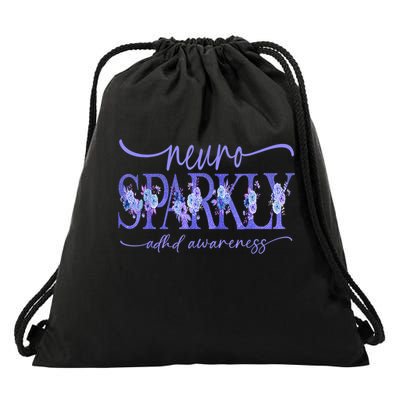 Neuro Sparkly Celebrate Neurodiversity ADHD ASD Floral Purpl Drawstring Bag