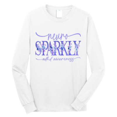 Neuro Sparkly Celebrate Neurodiversity ADHD ASD Floral Purpl Long Sleeve Shirt
