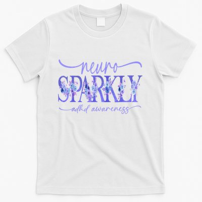 Neuro Sparkly Celebrate Neurodiversity ADHD ASD Floral Purpl T-Shirt