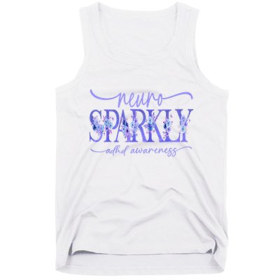 Neuro Sparkly Celebrate Neurodiversity ADHD ASD Floral Purpl Tank Top