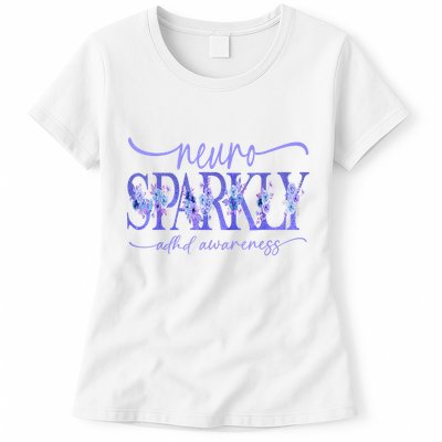 Neuro Sparkly Celebrate Neurodiversity ADHD ASD Floral Purpl Womens T-Shirt