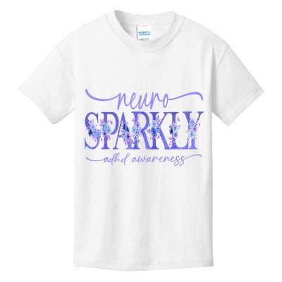 Neuro Sparkly Celebrate Neurodiversity ADHD ASD Floral Purpl Kids T-Shirt