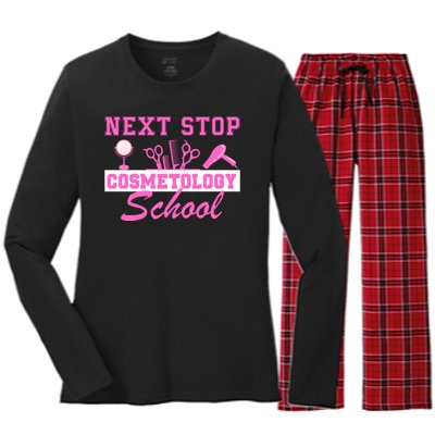 Next Stop Cosmetology School Graduation Cosmetology Grad Women's Long Sleeve Flannel Pajama Set 