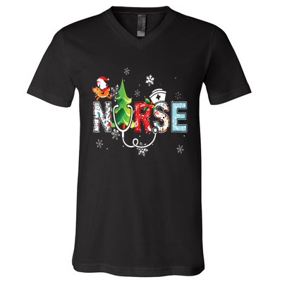 Nurse Stethoscope Christmas Tree Ornaments Decor V-Neck T-Shirt