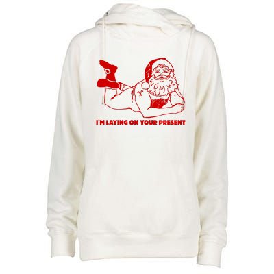 Naked Santa Claus IM Laying On Your Present Womens Funnel Neck Pullover Hood