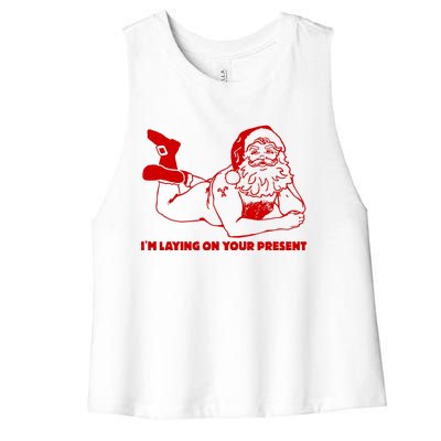 Naked Santa Claus IM Laying On Your Present Women's Racerback Cropped Tank