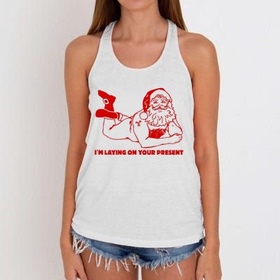 Naked Santa Claus IM Laying On Your Present Women's Knotted Racerback Tank