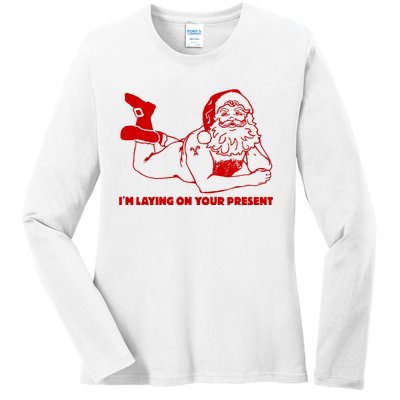 Naked Santa Claus IM Laying On Your Present Ladies Long Sleeve Shirt