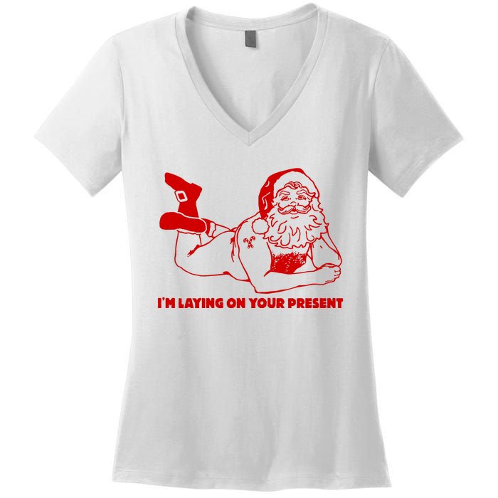 Naked Santa Claus IM Laying On Your Present Women's V-Neck T-Shirt