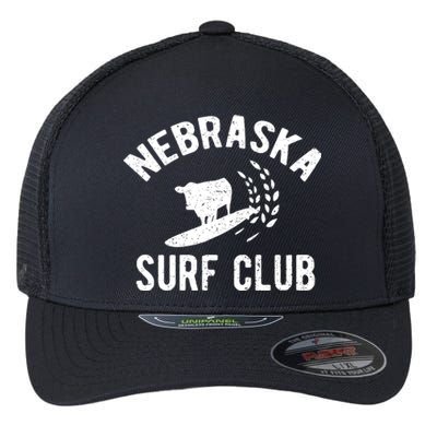 Nebraska Surf Club Funny Nebraska Flexfit Unipanel Trucker Cap