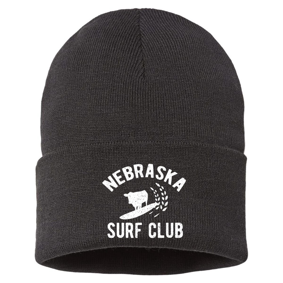 Nebraska Surf Club Funny Nebraska Sustainable Knit Beanie