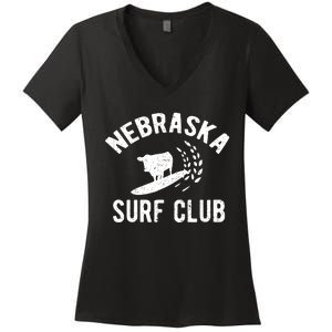 Nebraska Surf Club Funny Nebraska Women's V-Neck T-Shirt