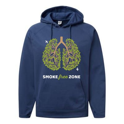 No Smoking Cute Gift Smoke Free Zone For World No Tobacco Day Gift Performance Fleece Hoodie