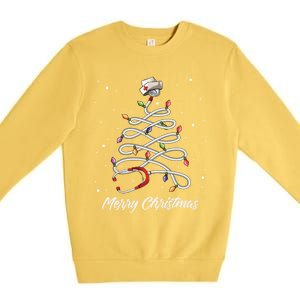 Nurse Stethoscope Christmas Tree Ornat Lights Funny Gift Premium Crewneck Sweatshirt