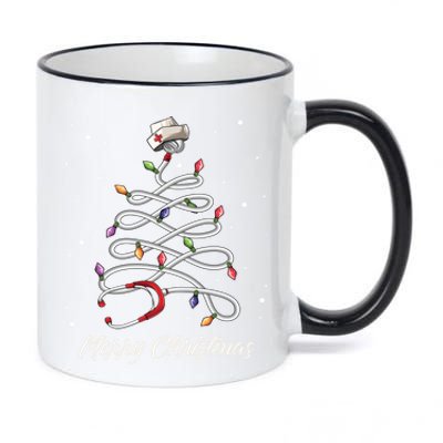 Nurse Stethoscope Christmas Tree Ornat Lights Funny Gift 11oz Black Color Changing Mug