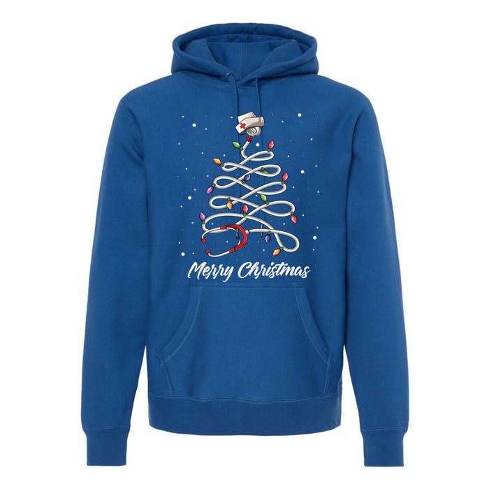 Nurse Stethoscope Christmas Tree Ornat Lights Funny Gift Premium Hoodie