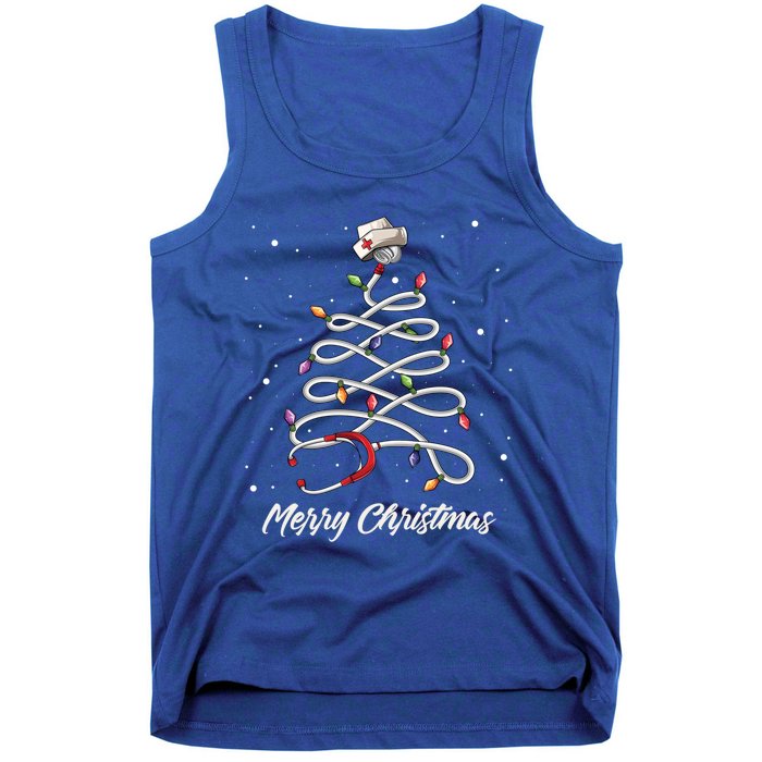 Nurse Stethoscope Christmas Tree Ornat Lights Funny Gift Tank Top