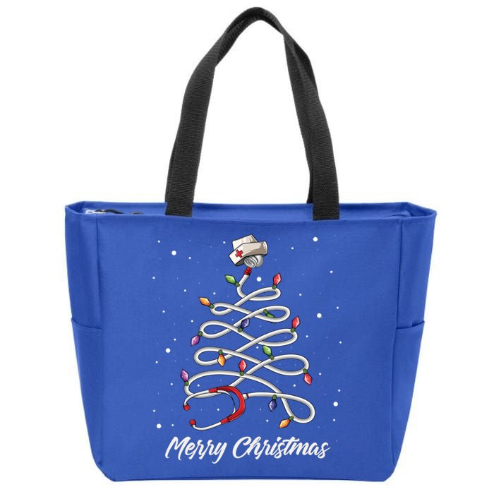 Nurse Stethoscope Christmas Tree Ornat Lights Funny Gift Zip Tote Bag