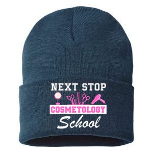 Next Stop Cosmetology School Graduation Cosmetology Student Sustainable Knit Beanie