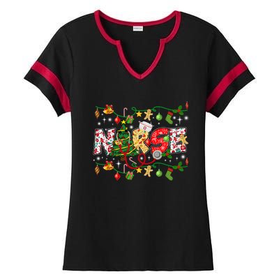 Nurse Stethoscope Christmas Tree Ornats Decor Cute Gift Ladies Halftime Notch Neck Tee