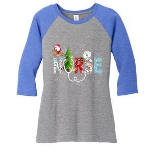 Nurse Stethoscope Christmas Tree Ornats Decor Gift Cute Gift Women's Tri-Blend 3/4-Sleeve Raglan Shirt