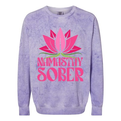 Namastay Sober Celebrate Sobriety Yoga Namaste Lotus Meme Cool Gift Colorblast Crewneck Sweatshirt