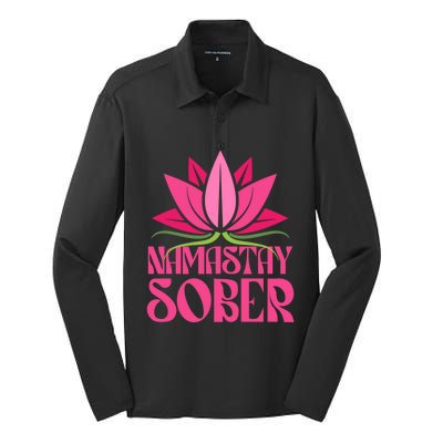 Namastay Sober Celebrate Sobriety Yoga Namaste Lotus Meme Cool Gift Silk Touch Performance Long Sleeve Polo