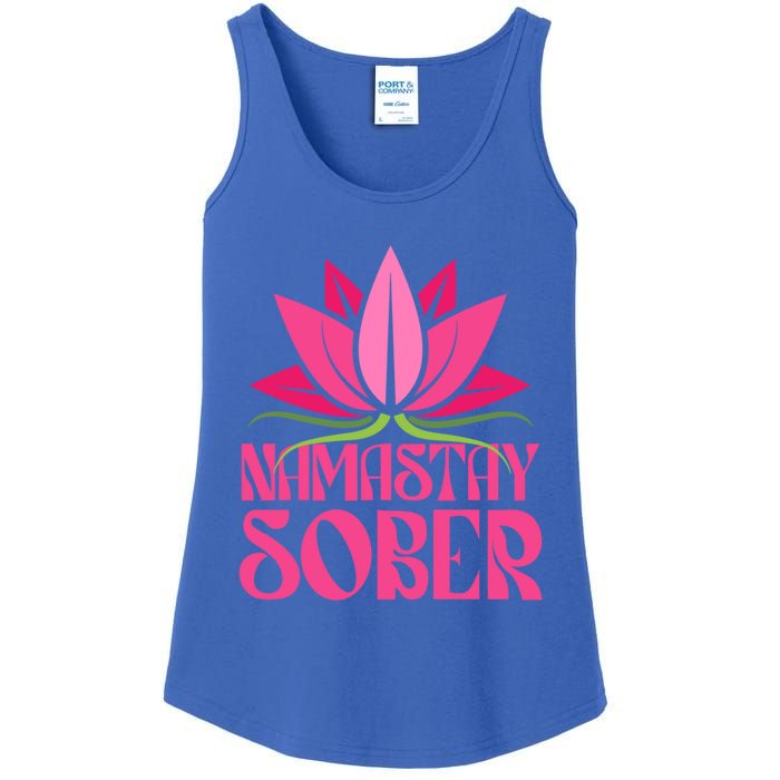 Namastay Sober Celebrate Sobriety Yoga Namaste Lotus Meme Cool Gift Ladies Essential Tank