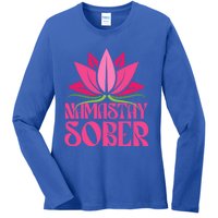 Namastay Sober Celebrate Sobriety Yoga Namaste Lotus Meme Cool Gift Ladies Long Sleeve Shirt