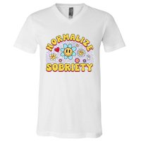 Normalize Sobriety Clean Sober Recovery Gift 12 Steps Addict V-Neck T-Shirt