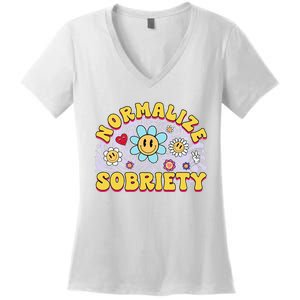 Normalize Sobriety Clean Sober Recovery Gift 12 Steps Addict Women's V-Neck T-Shirt