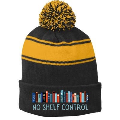 No Shelf Control Books Stripe Pom Pom Beanie