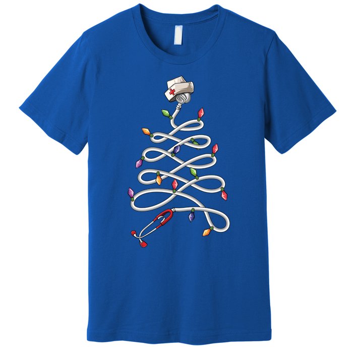 Nurse Stethoscope Christmas Tree Ornat Lights Funny Gift Premium T-Shirt