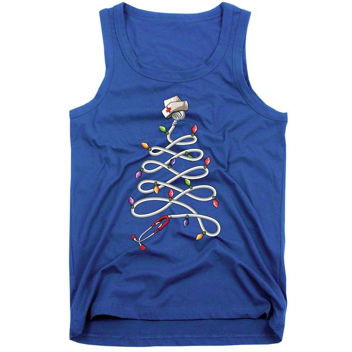 Nurse Stethoscope Christmas Tree Ornat Lights Funny Gift Tank Top