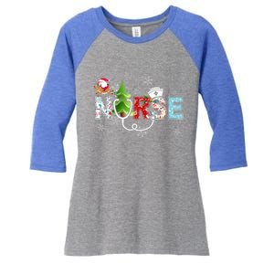 Nurse Stethoscope Christmas Tree Ornats Decor Gift Women's Tri-Blend 3/4-Sleeve Raglan Shirt