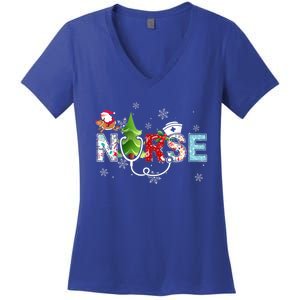 Nurse Stethoscope Christmas Tree Ornats Decor Gift Women's V-Neck T-Shirt