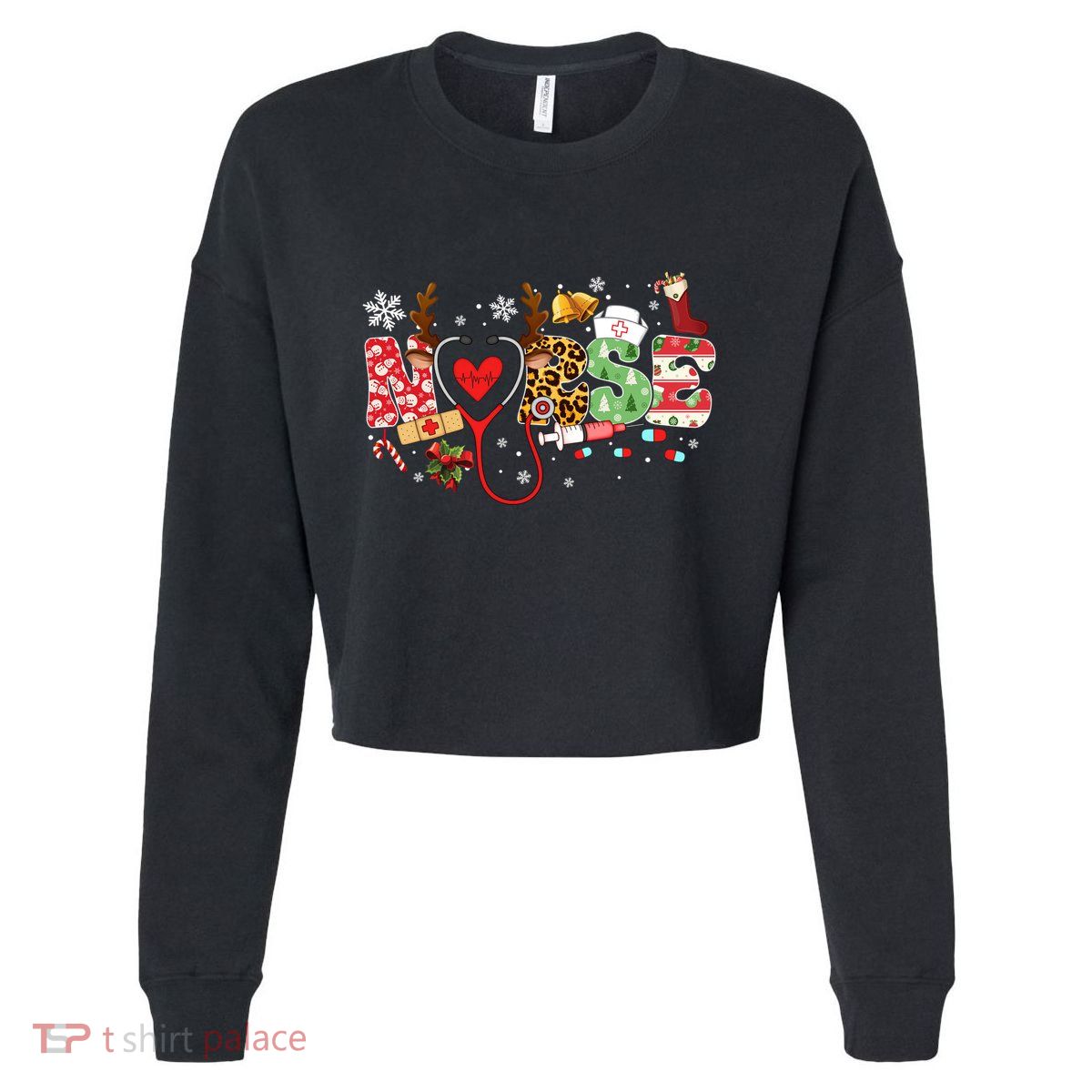 Nurse Stethoscope Christmas Tree Ornats Decor Holiday Gift Cropped Pullover Crew